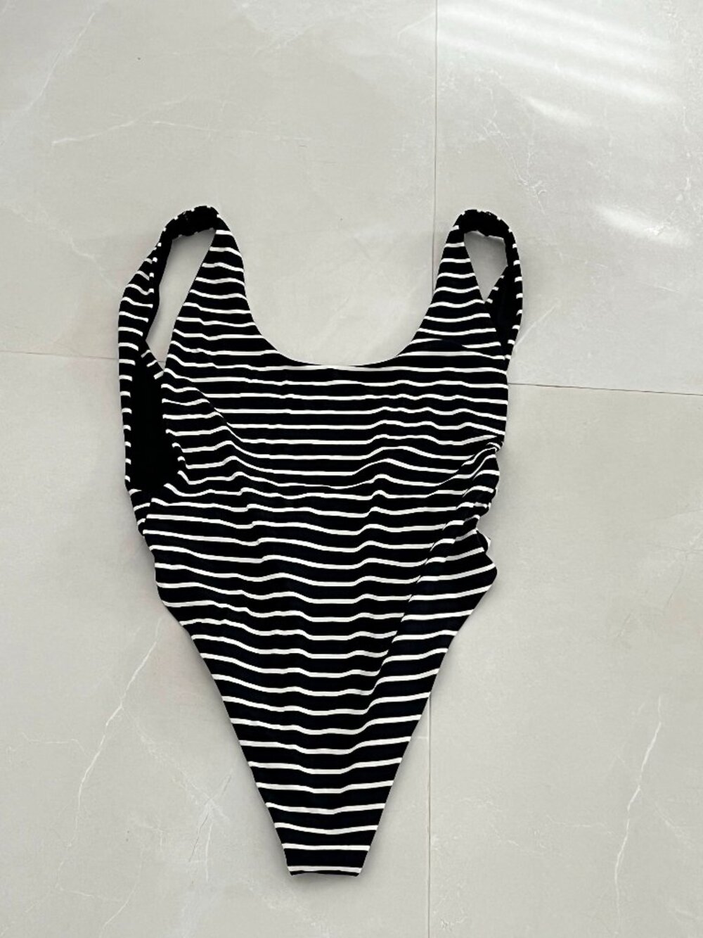 Aerie Black and White Striped One-Piece Swimsuit (Size Medium Tall)